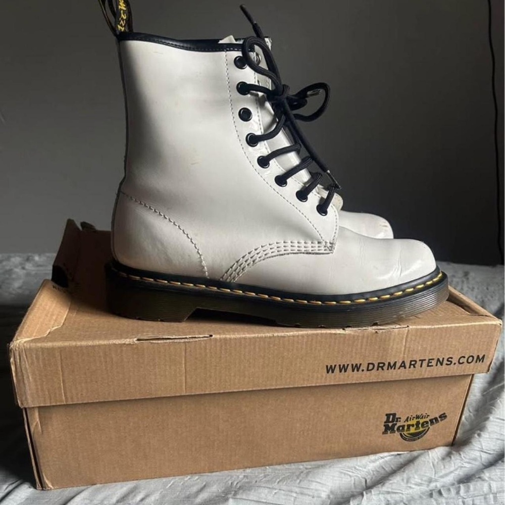 White Dr. Martens Patent Leather boots